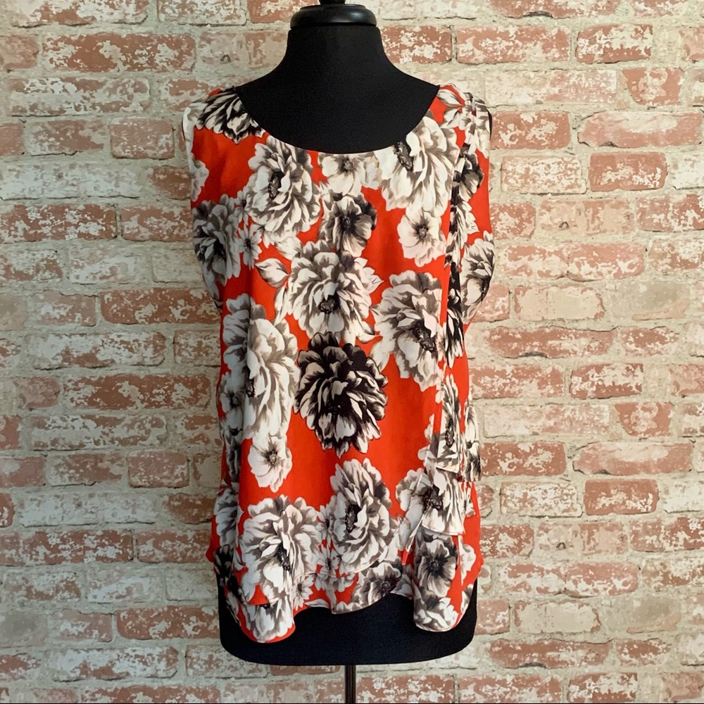 Alfani Floral Tank Two-Layer Blouse Knit Back